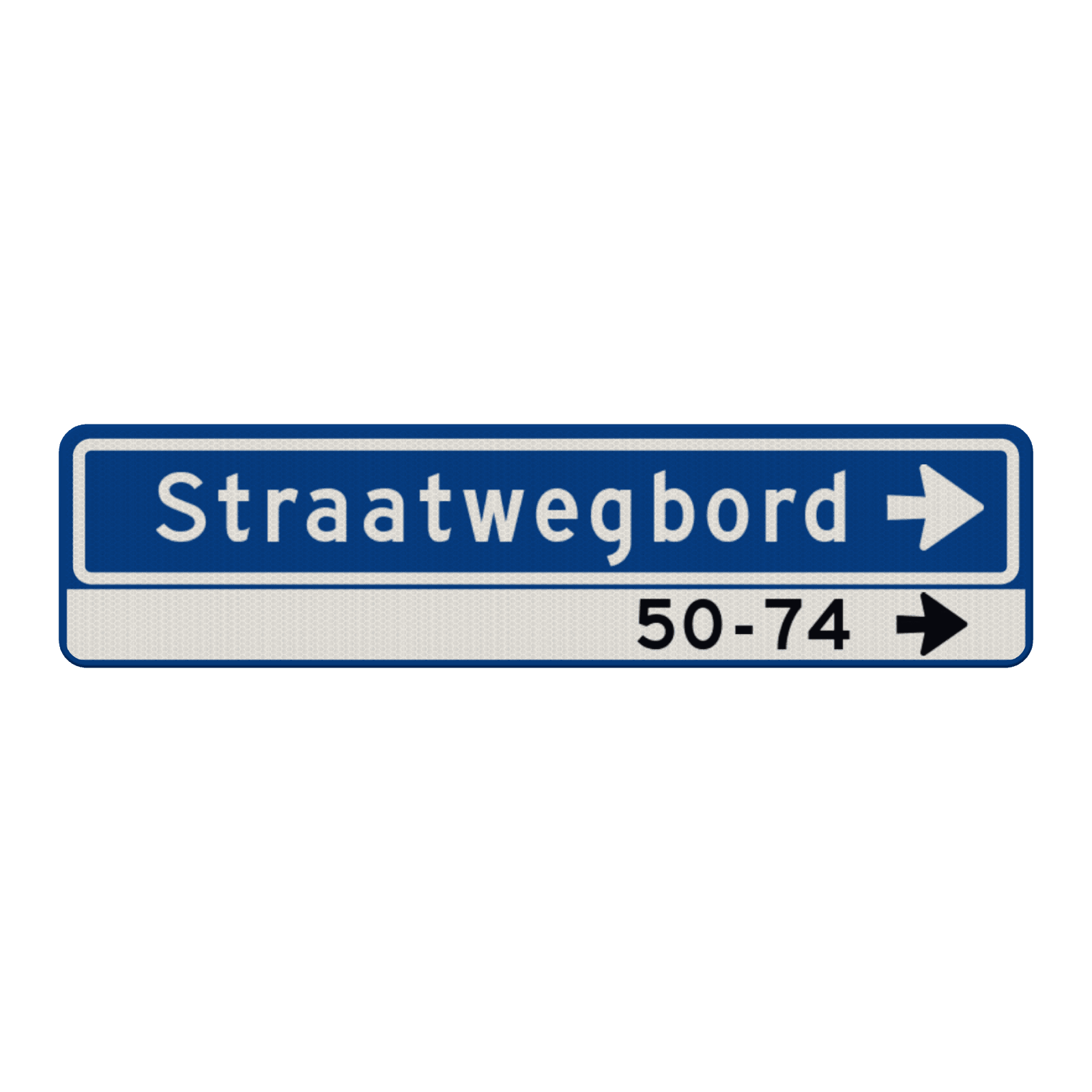 Straatnaambord 14 karakters 800x200 mm pijl rechts + Huisnummers NEN 1772
