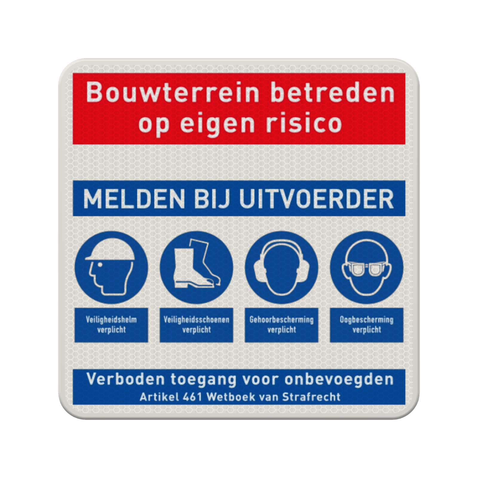 Veiligheidsbord PBM's voor bouwplaats of terrein - reflecterend