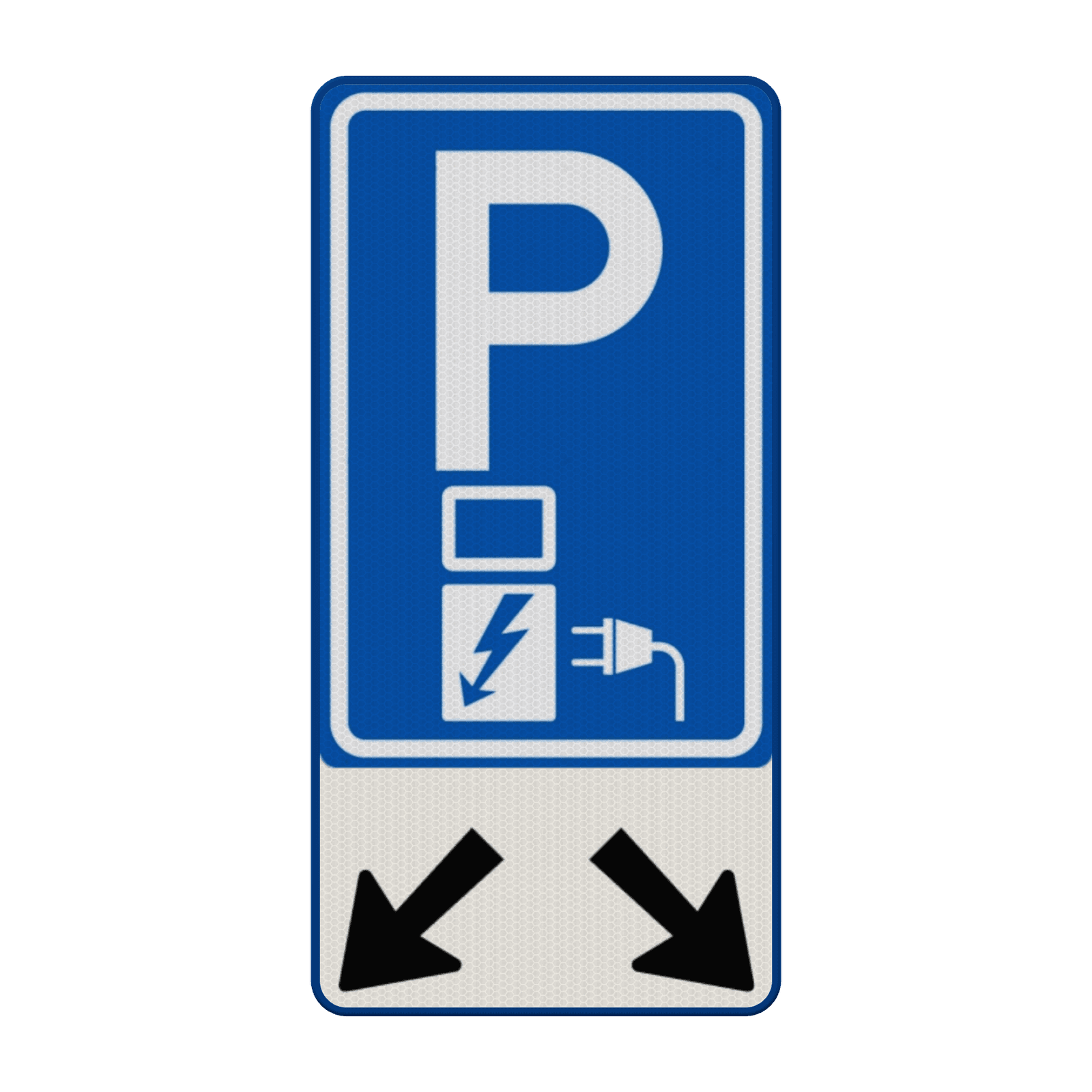 Verkeersbord elektrisch laden, met schuine pijlen - reflecterend