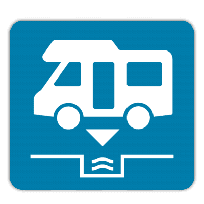 Vlak terreinbord 119x109mm - Pictogram Camper Serviceplaats Camperplaats