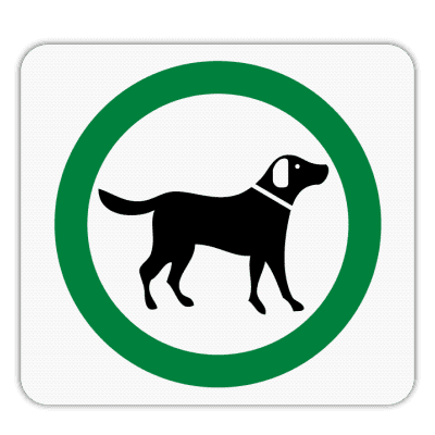 Vlak terreinbord 119x109mm - Pictogram Honden toegestaan