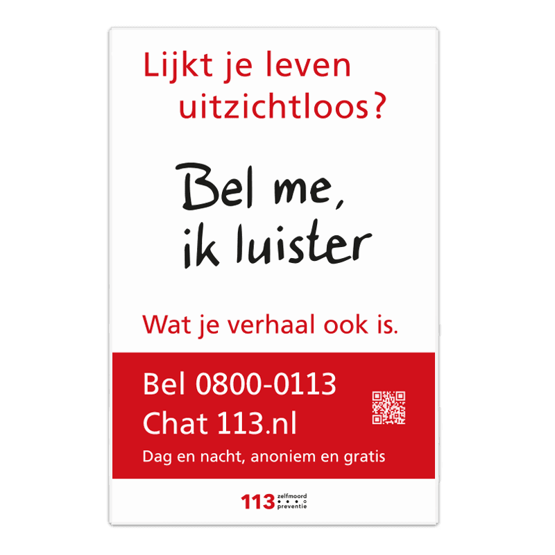 Bord aluminium DORH 300x450mm, Zelfmoordpreventie 113, suïcidepreventie