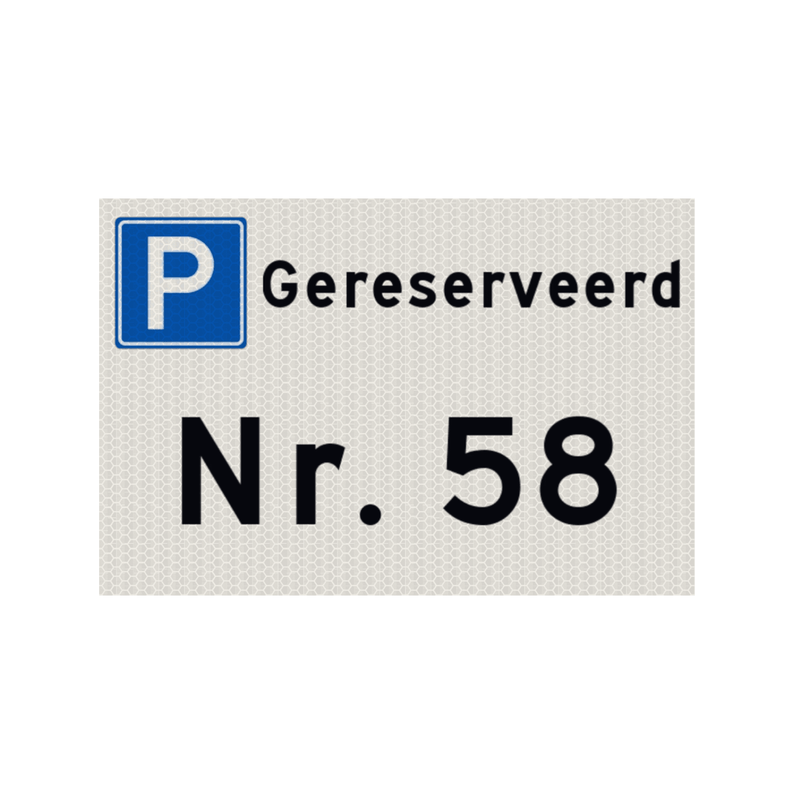 Parkeerplaats bord gereserveerd met huisnummer - reflecterend