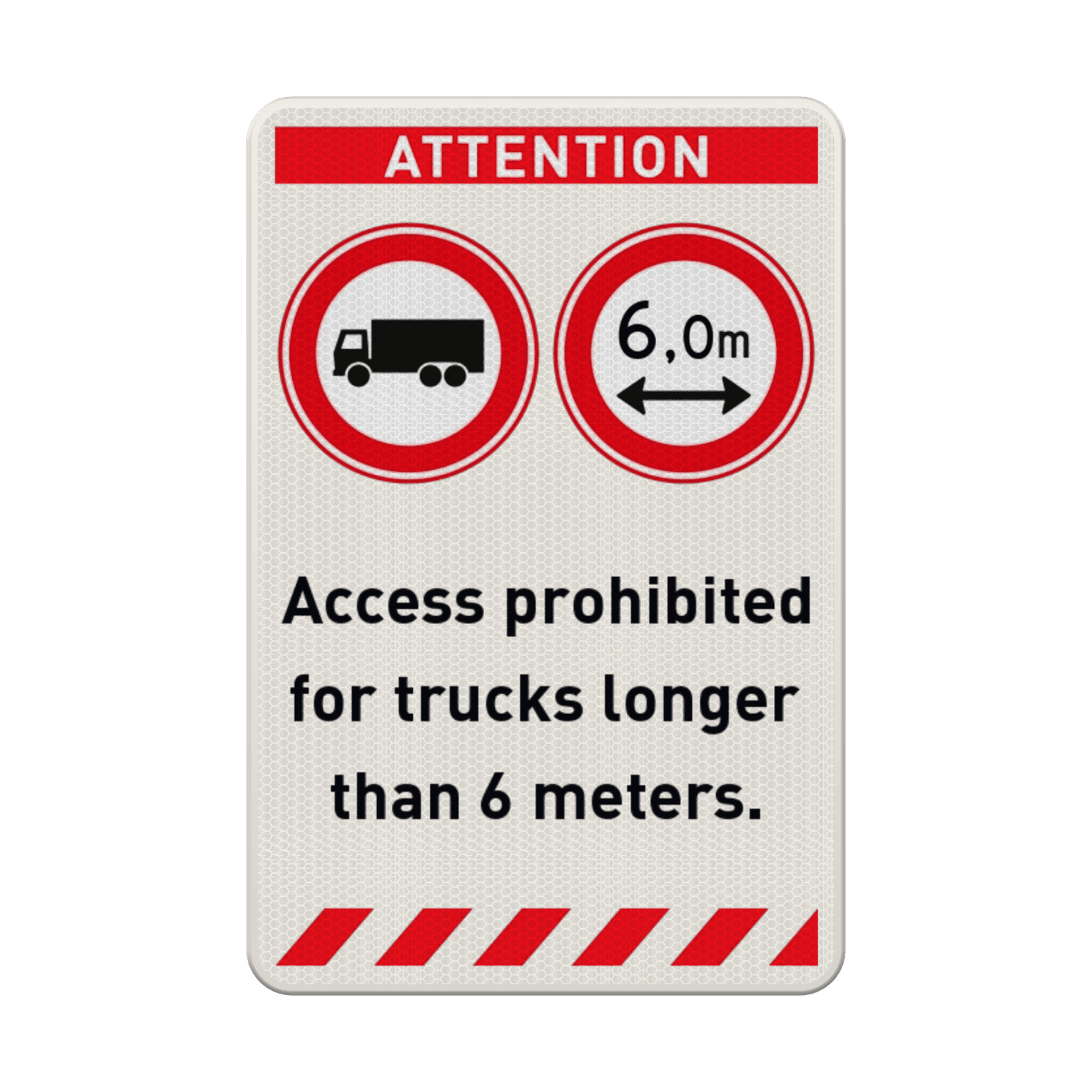 Verkeersbord geen toegang voor vrachtwagens langer dan 6 meter (Engels) - reflecterend