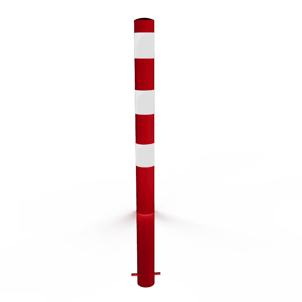 Afzetpaal Ø89x1300mm staal verzinkt - rood/wit - met grondanker