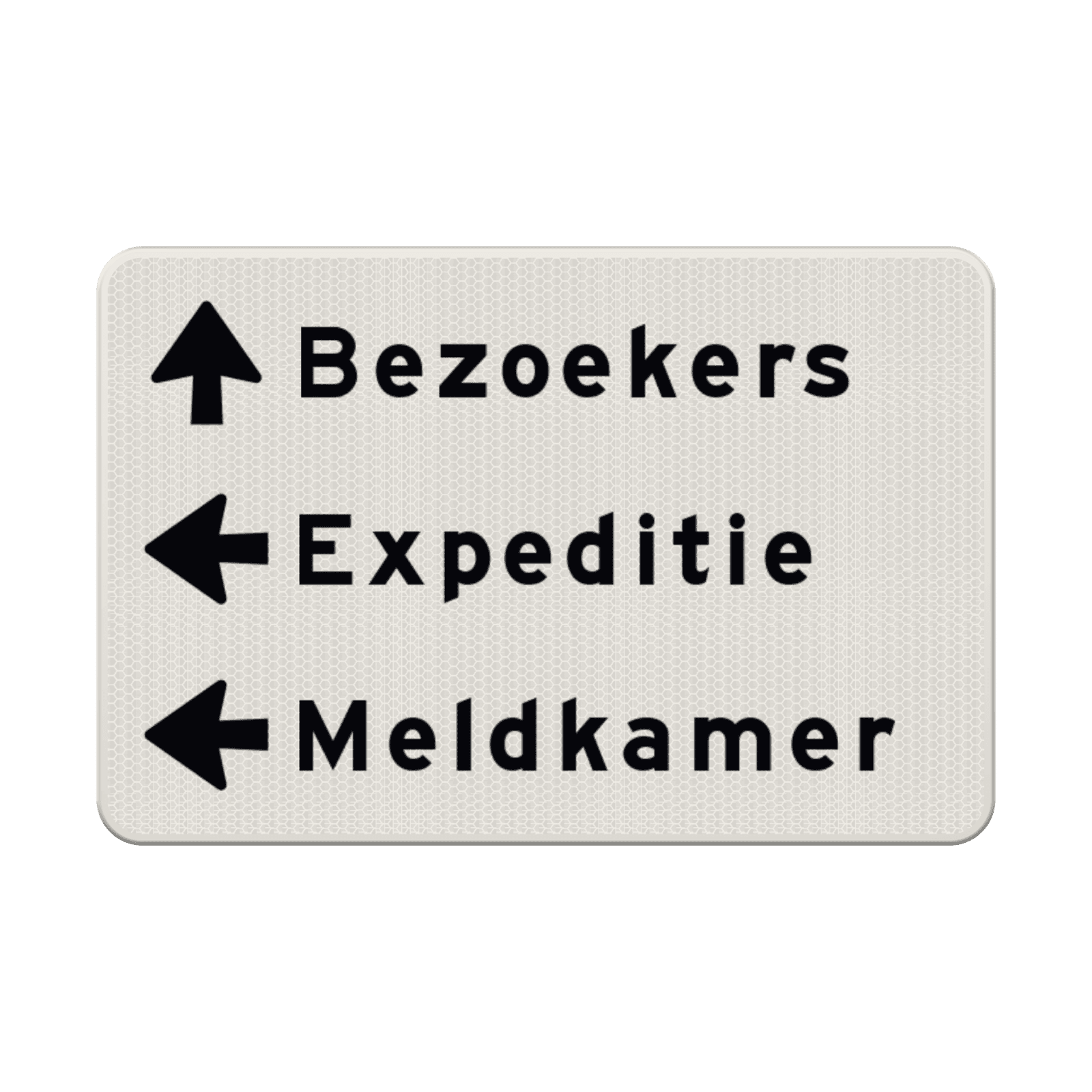 Verkeersbord route met 3 regels tekst en pijlen - reflecterend