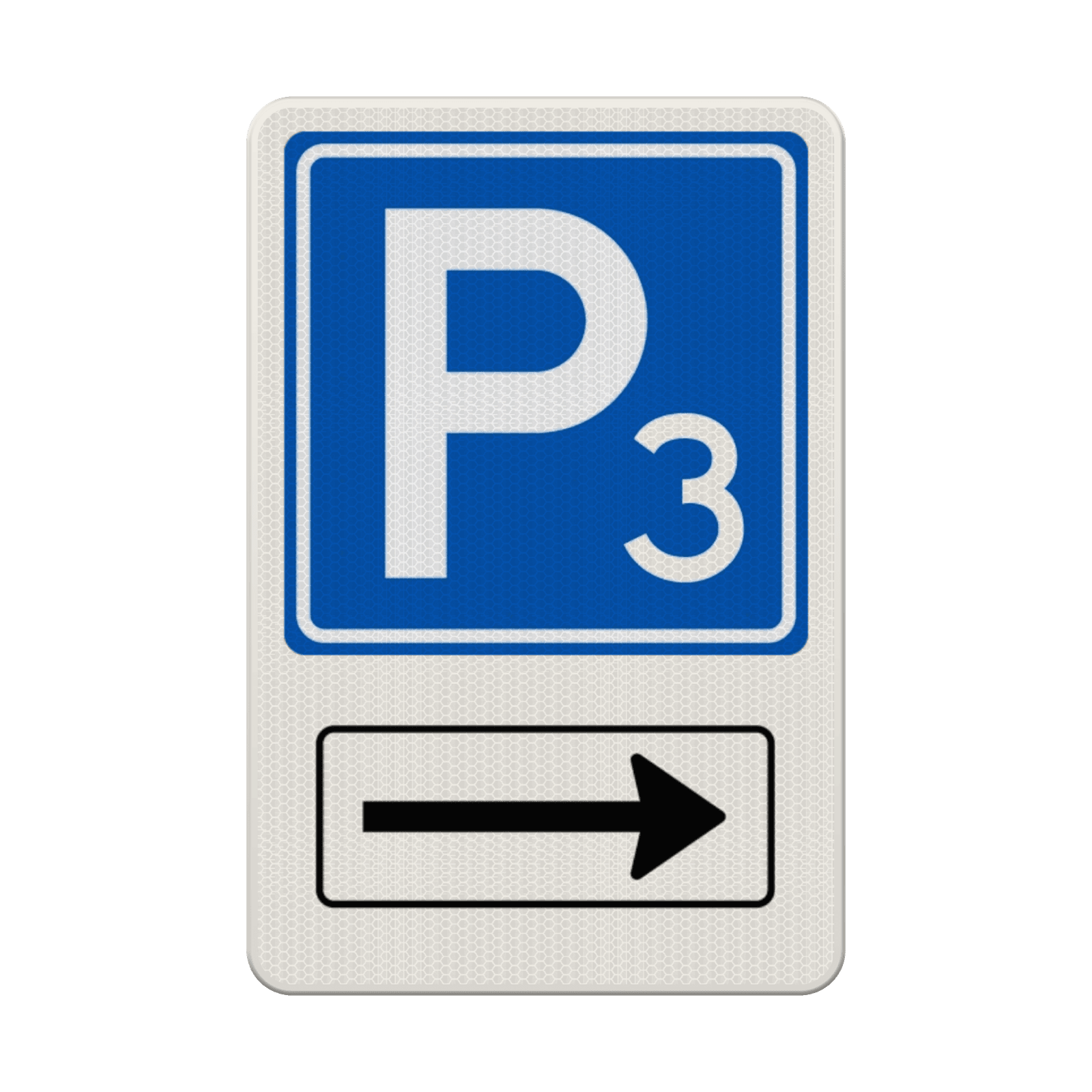 Verkeersbord parkeerplaats (nummer) met pijl - reflecterend