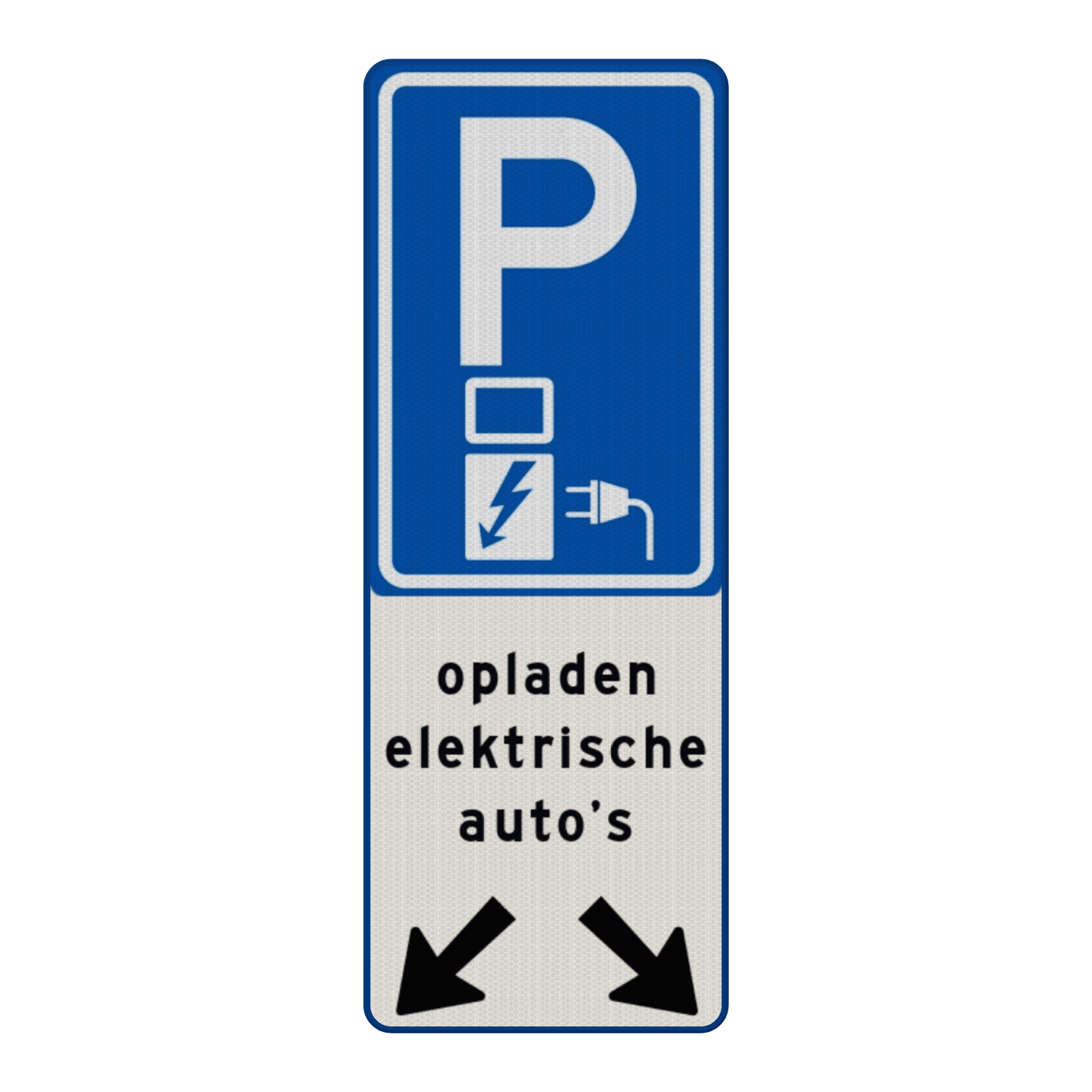 Verkeersbord parkeren elektrische auto's voor 2 vakken met tekst en pijlen