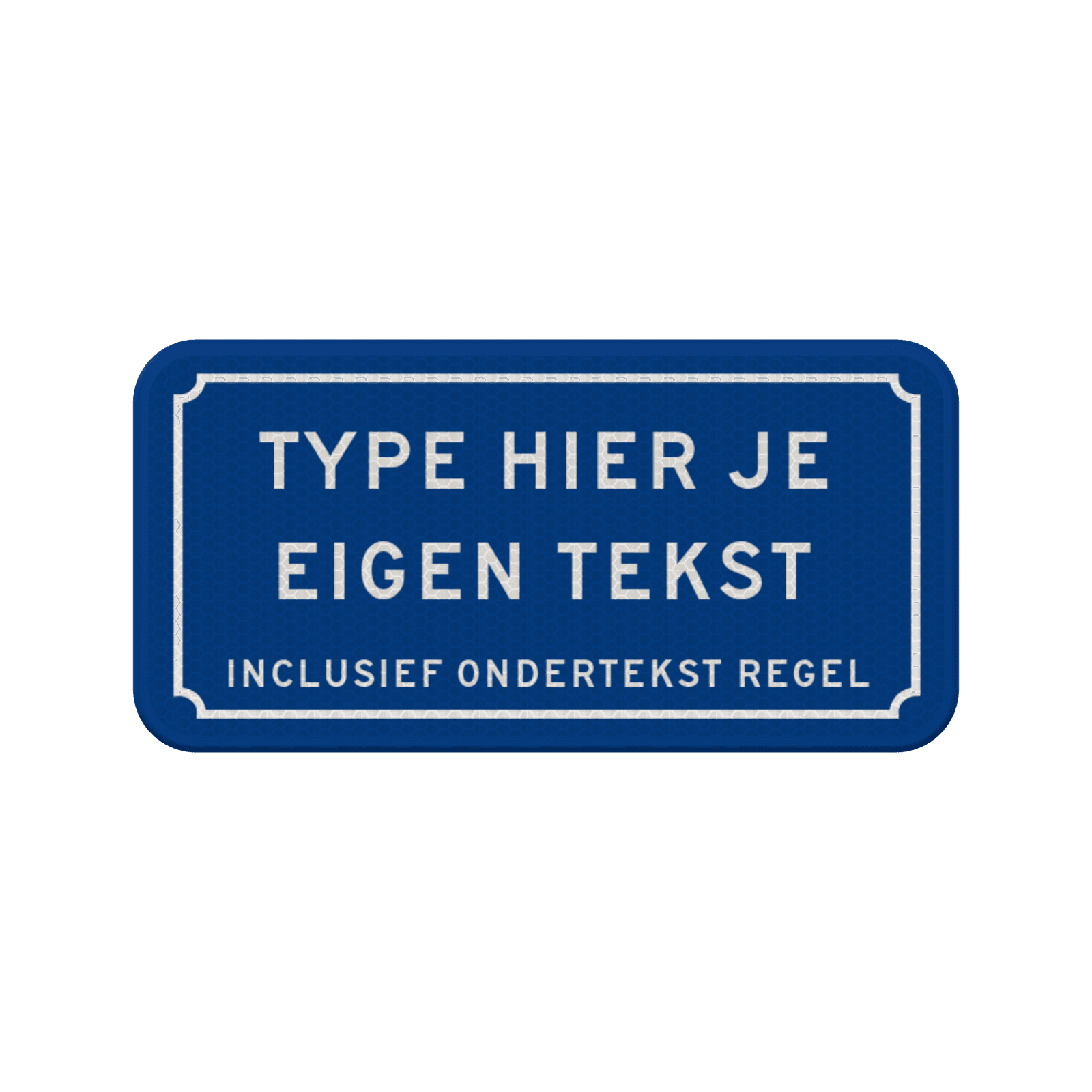 Tekstbord 2:1 met klassiek kader blauw/wit - reflecterend