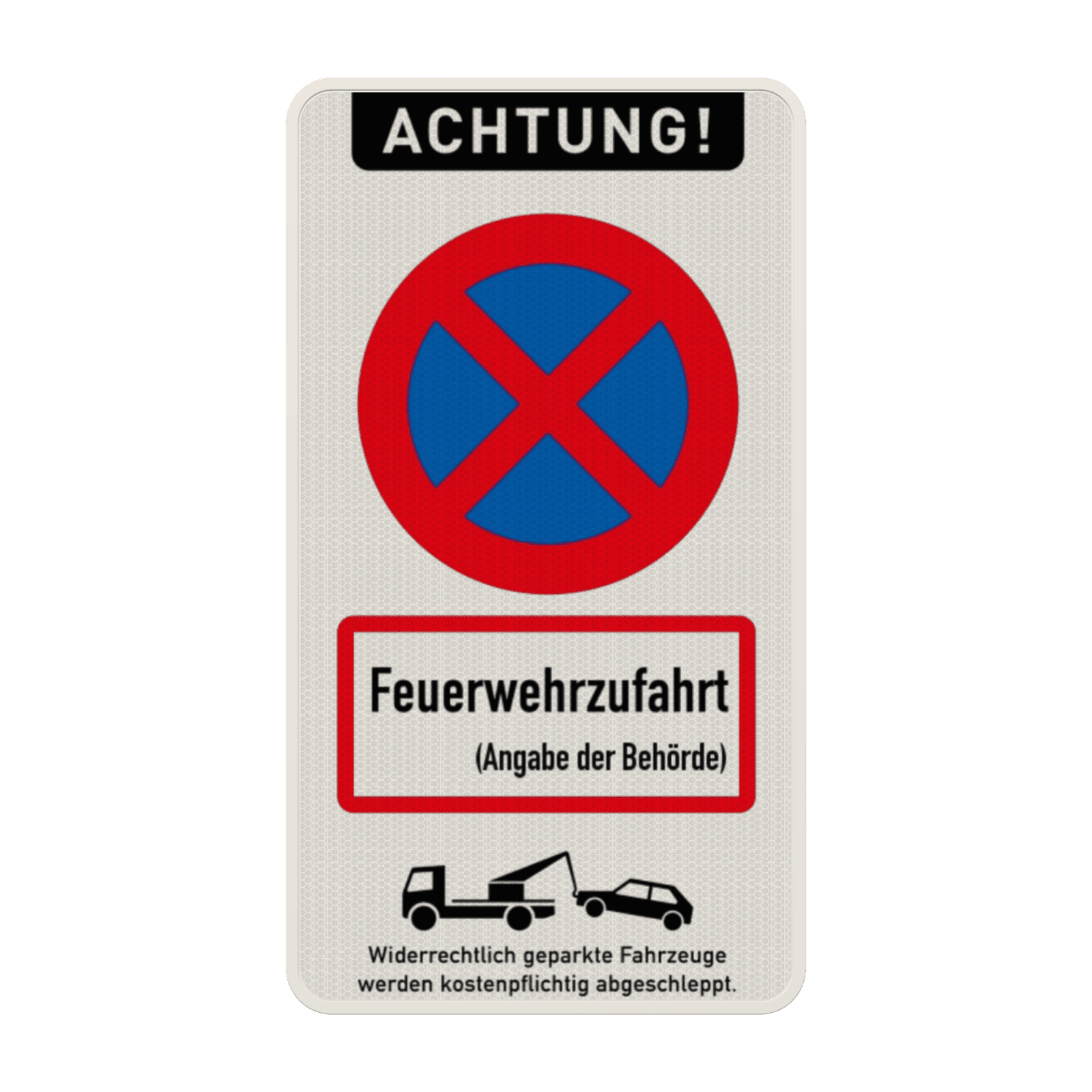 Parkverbotsschild, Absolutes Halteverbot, Feuerwehrzufahrt mit Angabe - reflektierend