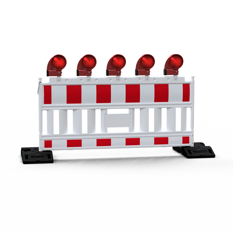 Absperrschrankengitter komplett mit Leuchtbaken und Fußplatten