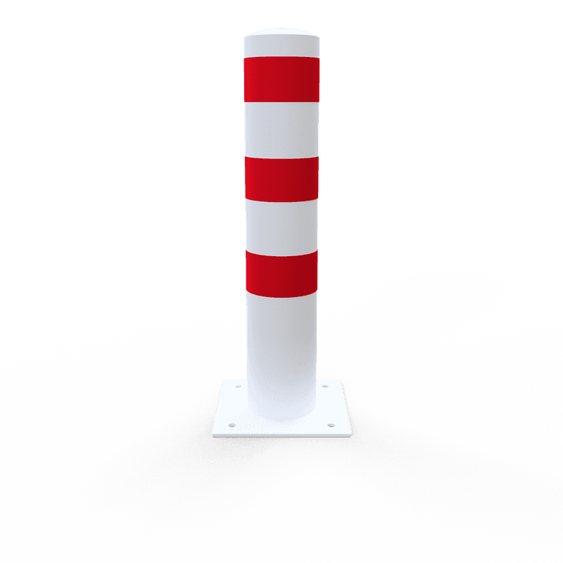 Rampaal Ø193x1000mm met voetplaat, verzinkt of wit/rood