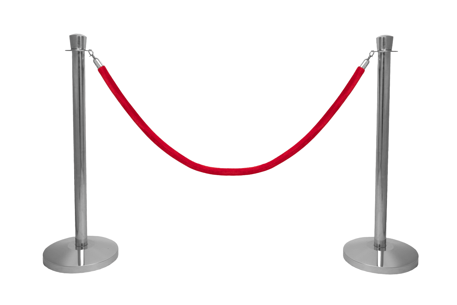 Afzetpaaltjes chroom met koord rood, ovale kop – set van 2 stuks