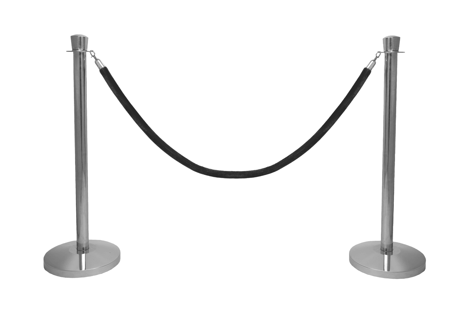 Afzetpaaltjes chroom met koord zwart, ovale kop – set 2 stuks