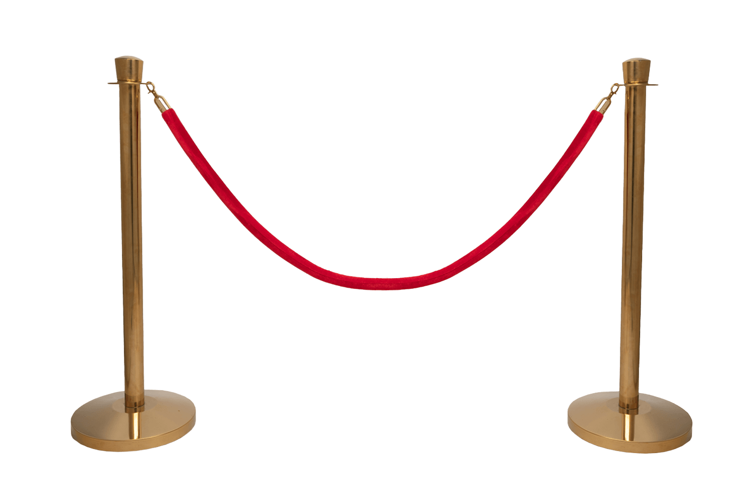 Afzetpaaltjes messing met koord rood, ovale kop – set van 2 stuks