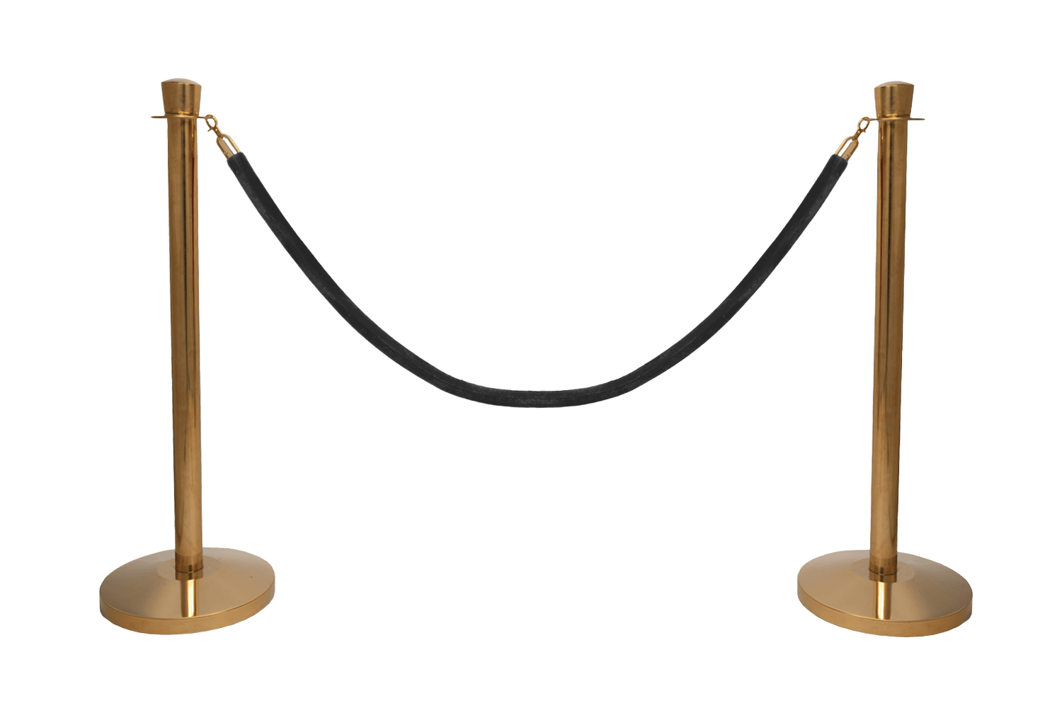 Afzetpaaltjes messing met koord zwart, ovale kop – set van 2 stuks