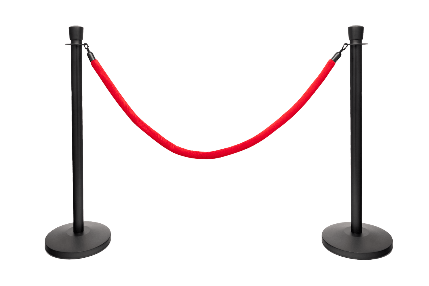 Afzetpaaltjes zwart (RVS) met koord rood, ovale kop – set van 2 stuks