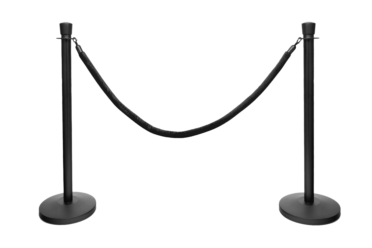 Afzetpaaltjes zwart (RVS) met koord zwart, ovale kop – set van 2 stuks