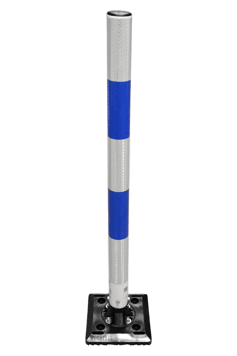 TS-KICKFLEX-BW flexibele kunststof veerpaal Ø60x1000mm blauw/wit reflecterend - met veermechanisme