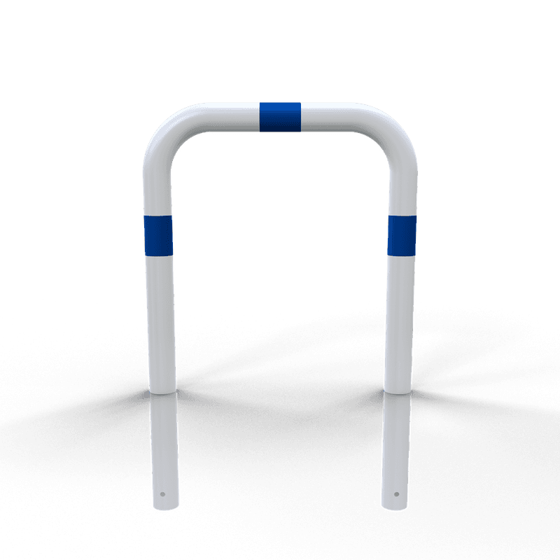 Arceau de protection blanche/bleue Ø76mm en acier avec ancrage au sol