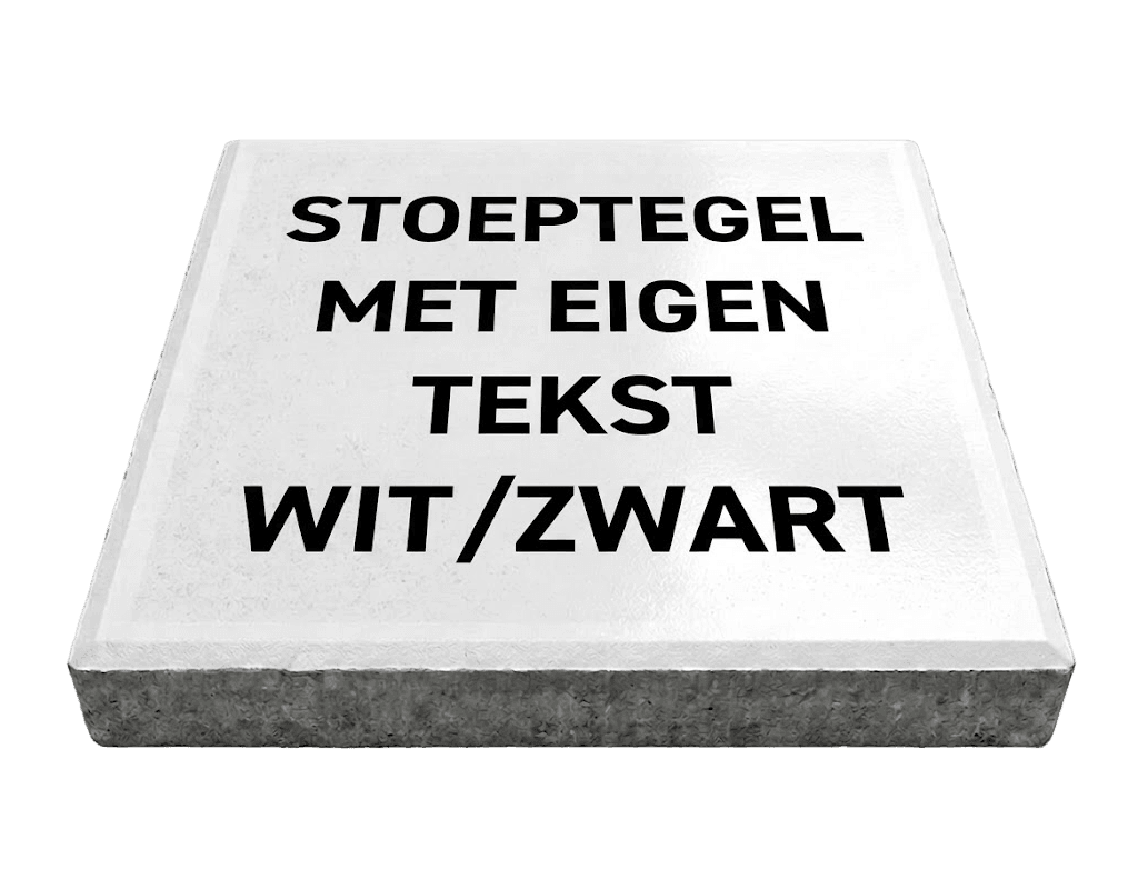 Stoeptegel met tekst wit/zwart (TS-ST_ETDB) - 30x30cm met facetrand