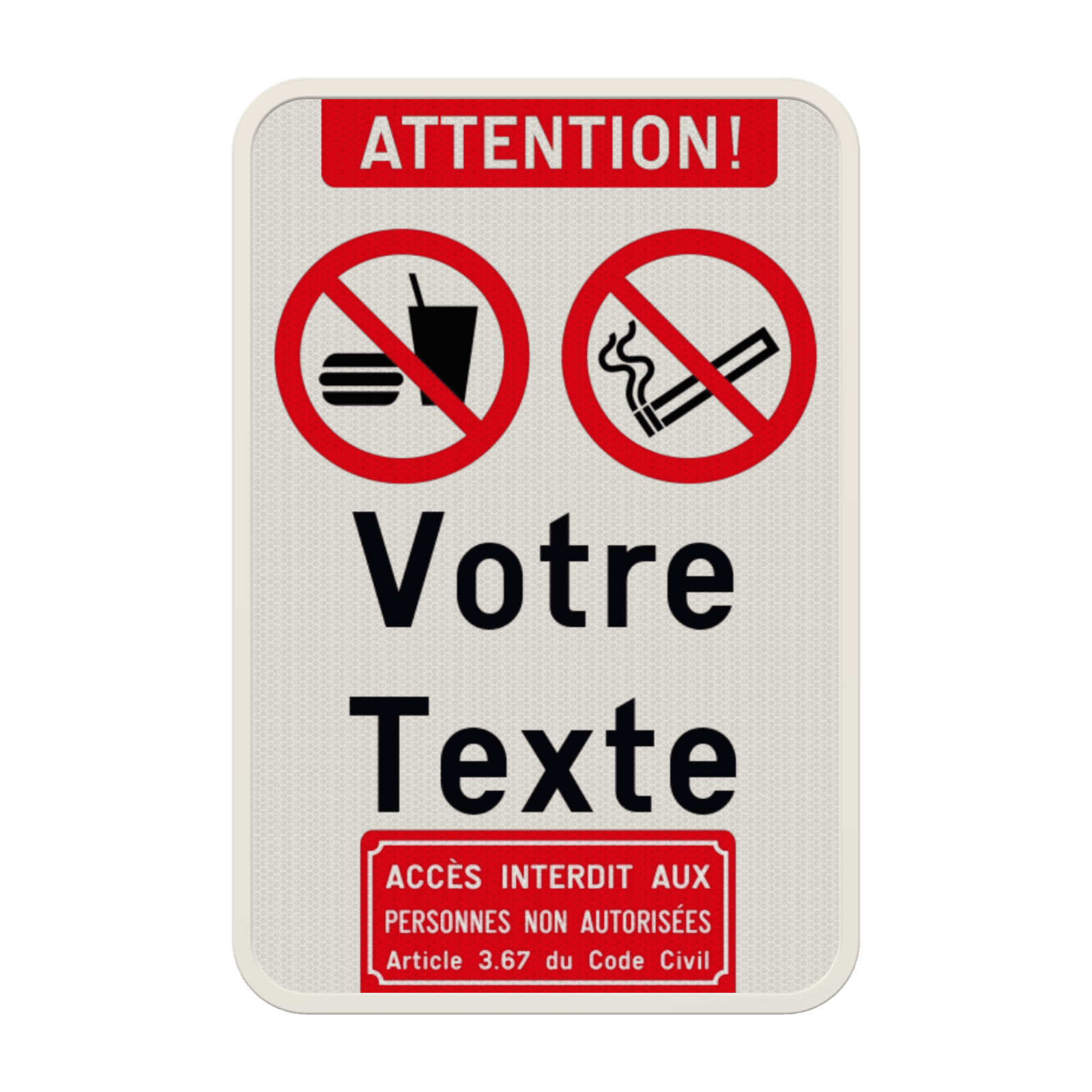 Panneau combiné avec 2 pictogrammes - Texte personnalisé