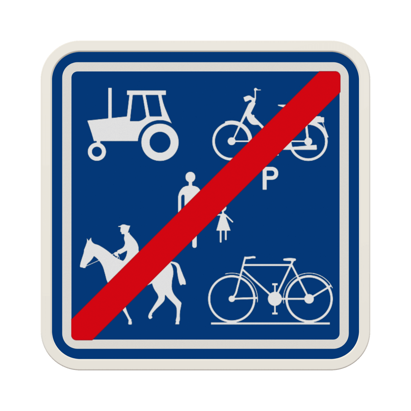 Panneau G2000 - F101c - Fin du chemin réservé aux véhicules agricoles, aux piétons, cyclistes et cavaliers