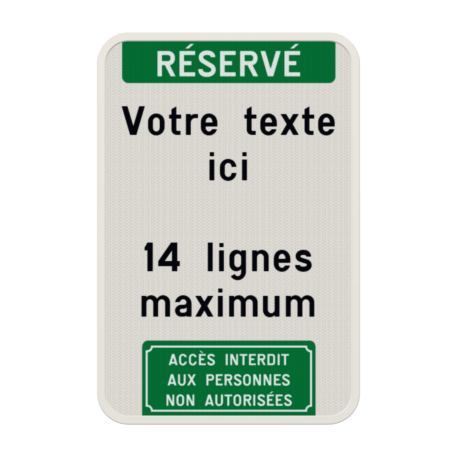 Panneau personnalisé avec en-tête verte et pictogramme sur mesure