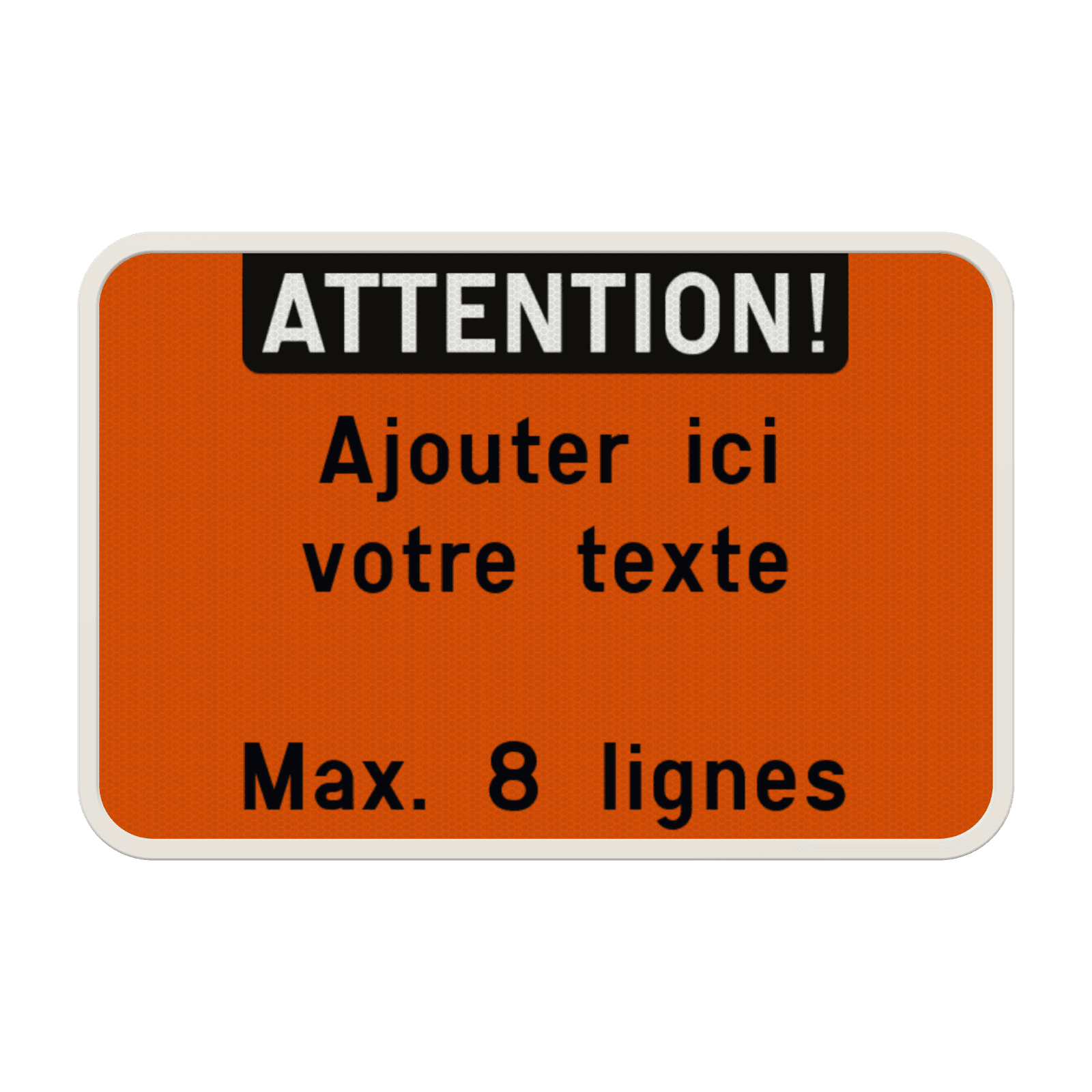 Panneau de Texte Personnalisable - Paysage Blanc/Orange Fluo