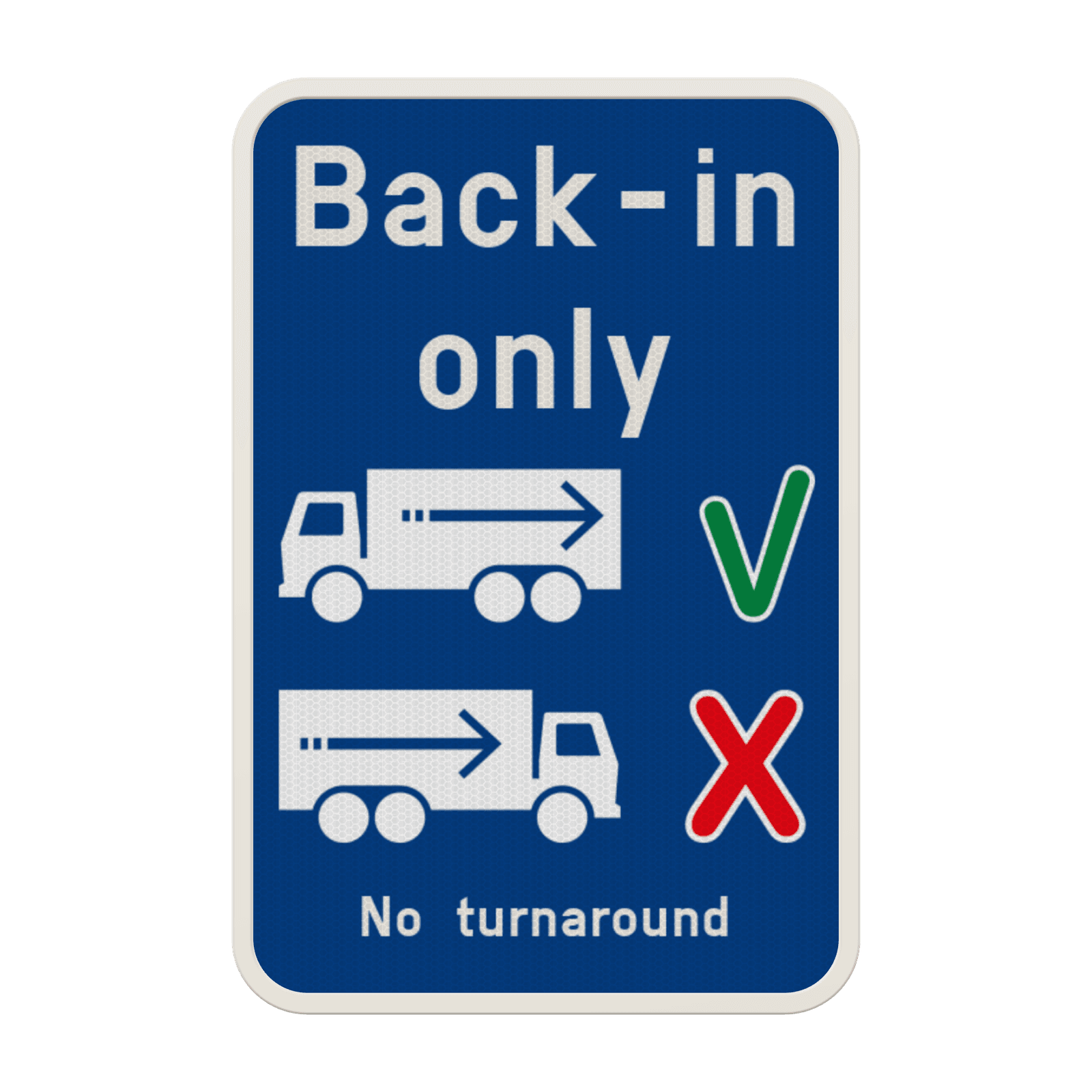 Panneau d'information - Entrée des camions uniquement en marche arrière