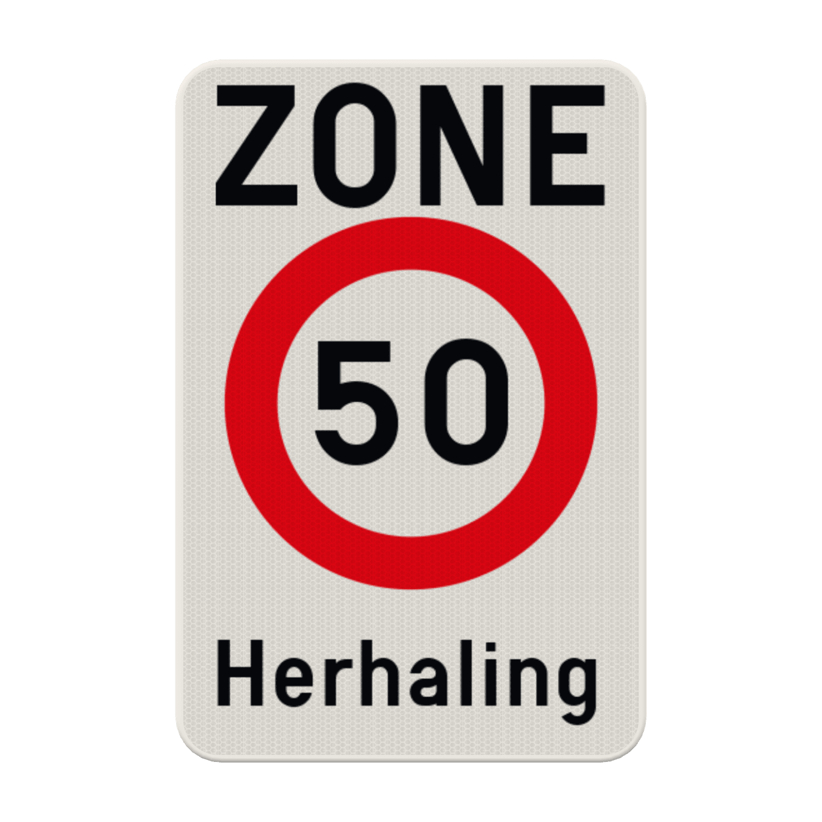 Zonebord SB250 ZC43 – Begin snelheidszone met snelheidsbeperking - Herhaling