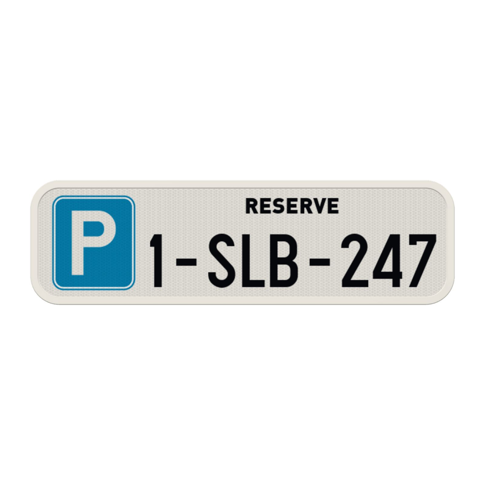 Panneau de parking réservé avec plaque d’immatriculation personnalisée