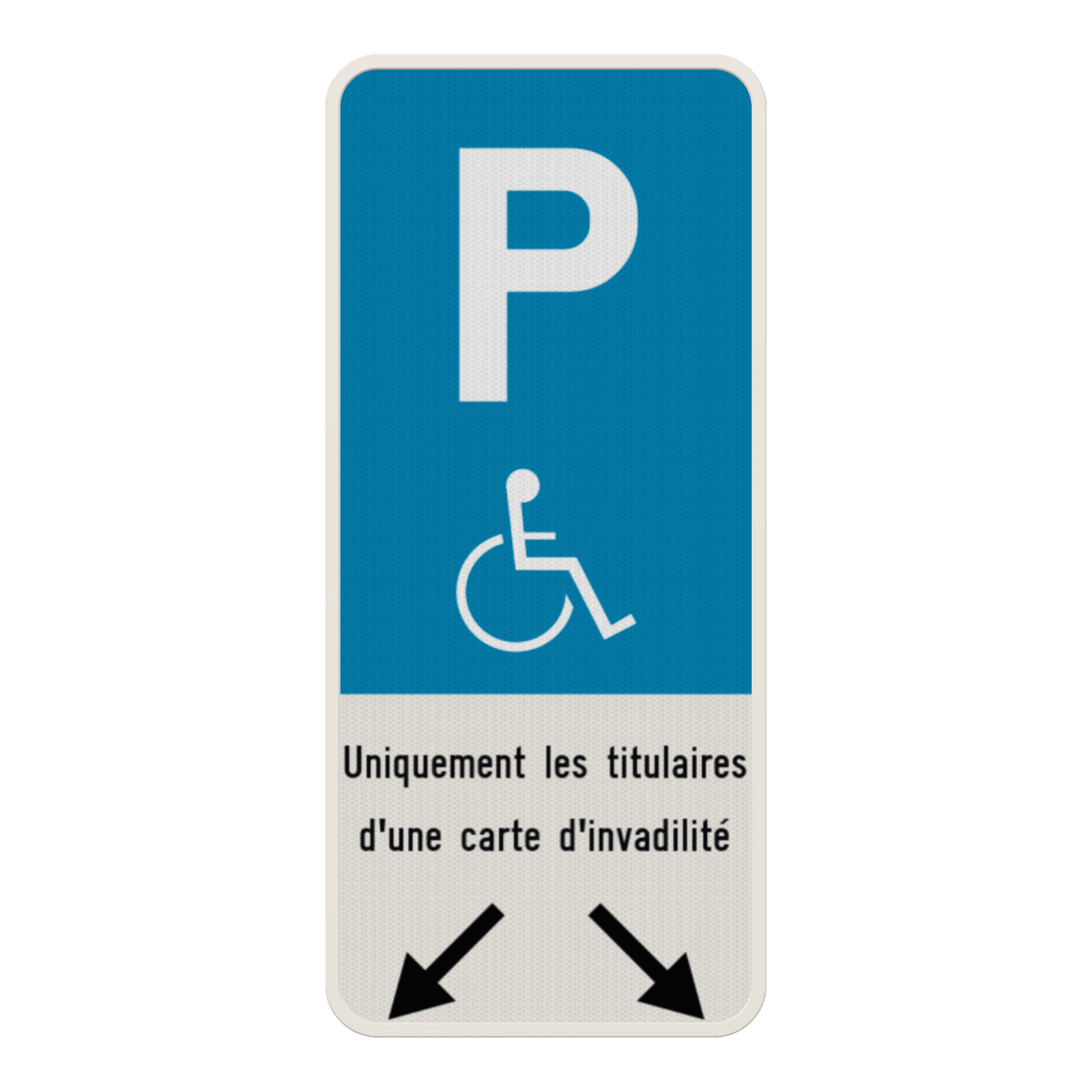 Panneau parking PMR avec flèches et texte personnalisé