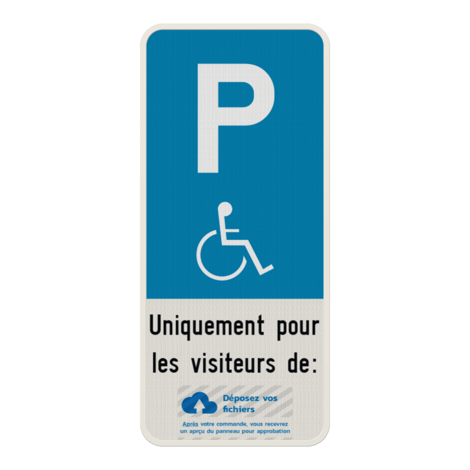 Panneau parking PMR avec logo et texte personnalisés
