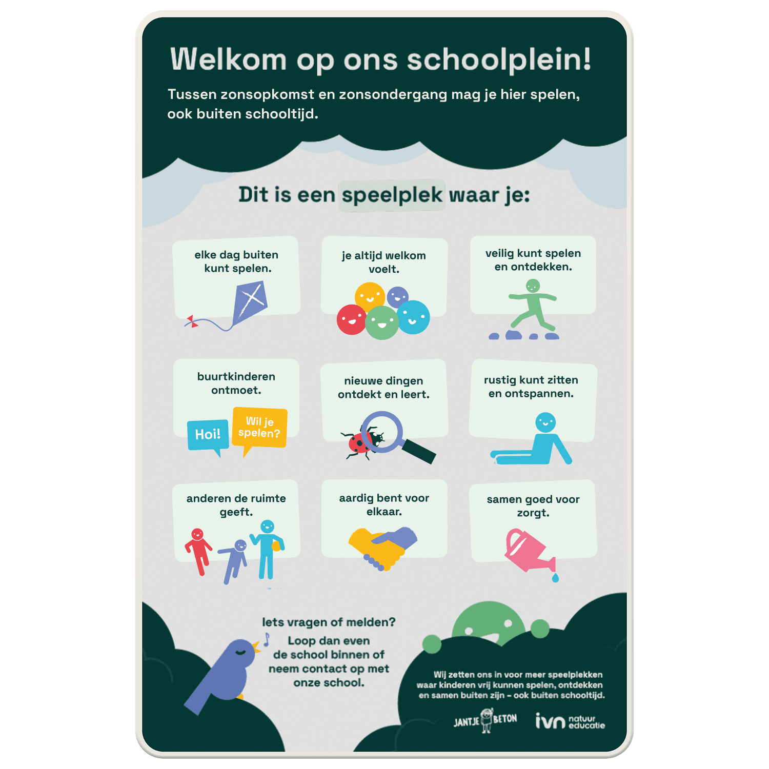 Schoolpleinbord Jantje Beton / IVN met dubbel omgezette rand - reflecterend