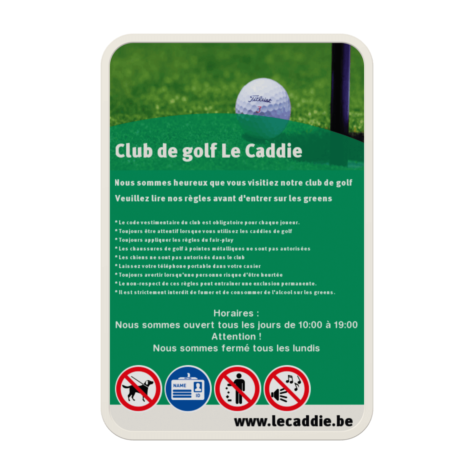 Panneau réglementaire personnalisable (golf)