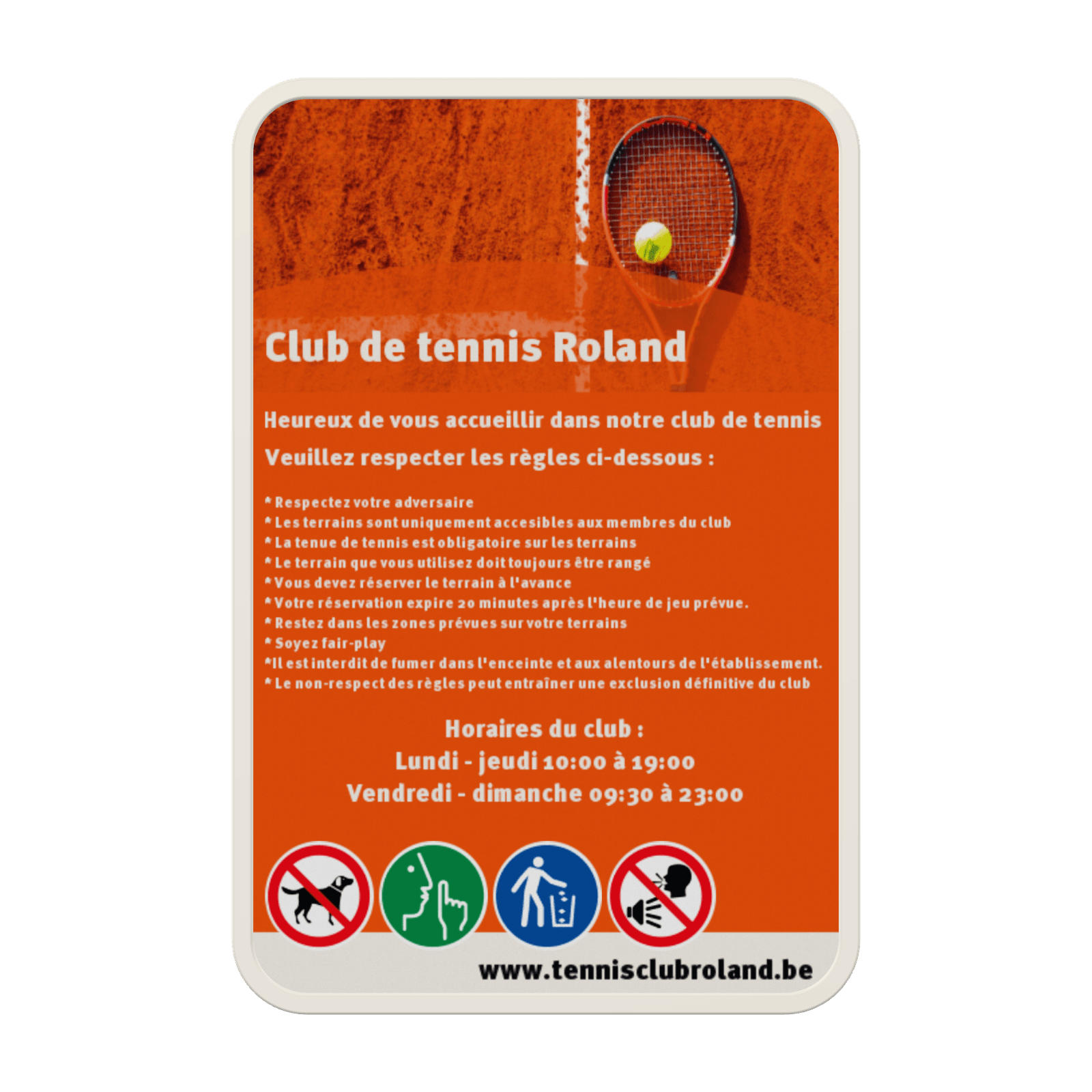 Panneaux réglementaire personnalisable (tennis)