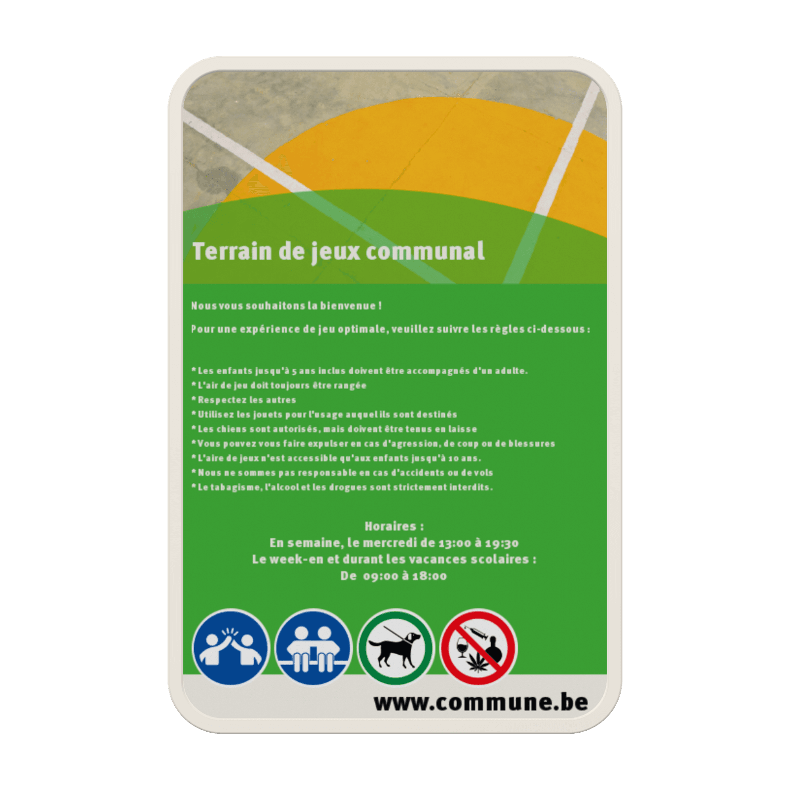 Panneau réglementaire personnalisable (terrain de jeux)