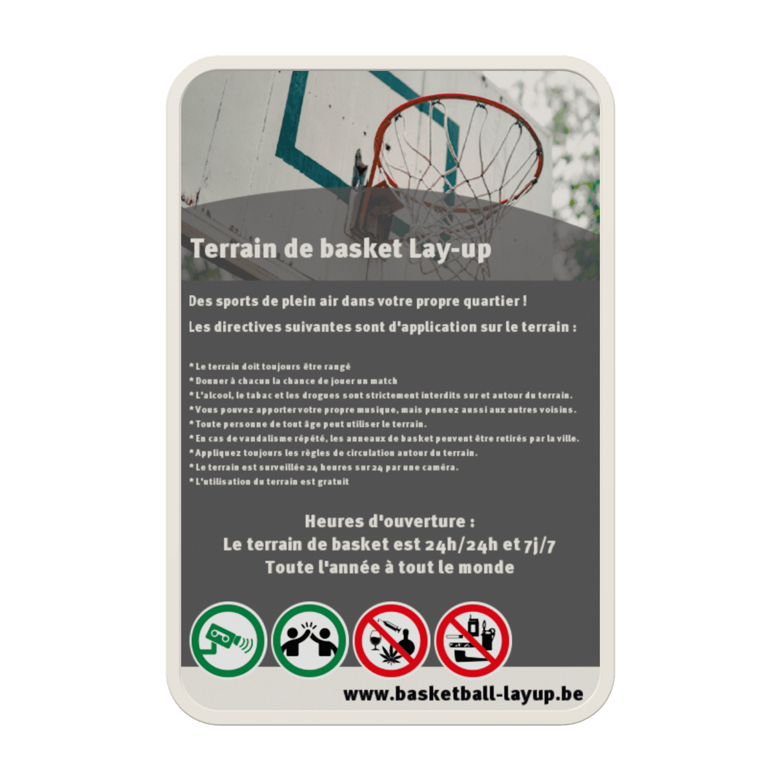 Terrain de basket lay-up avec votre texte + pictogramme
