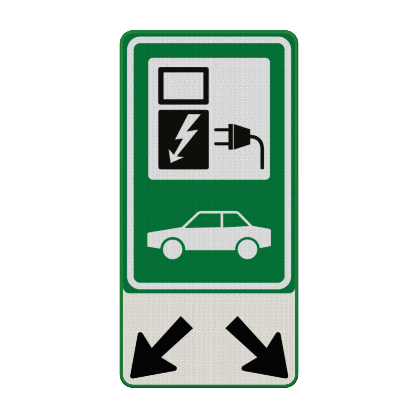 Verkeersbord oplaadpunt elektrische voertuigen + pijlen (groen) - reflecterend