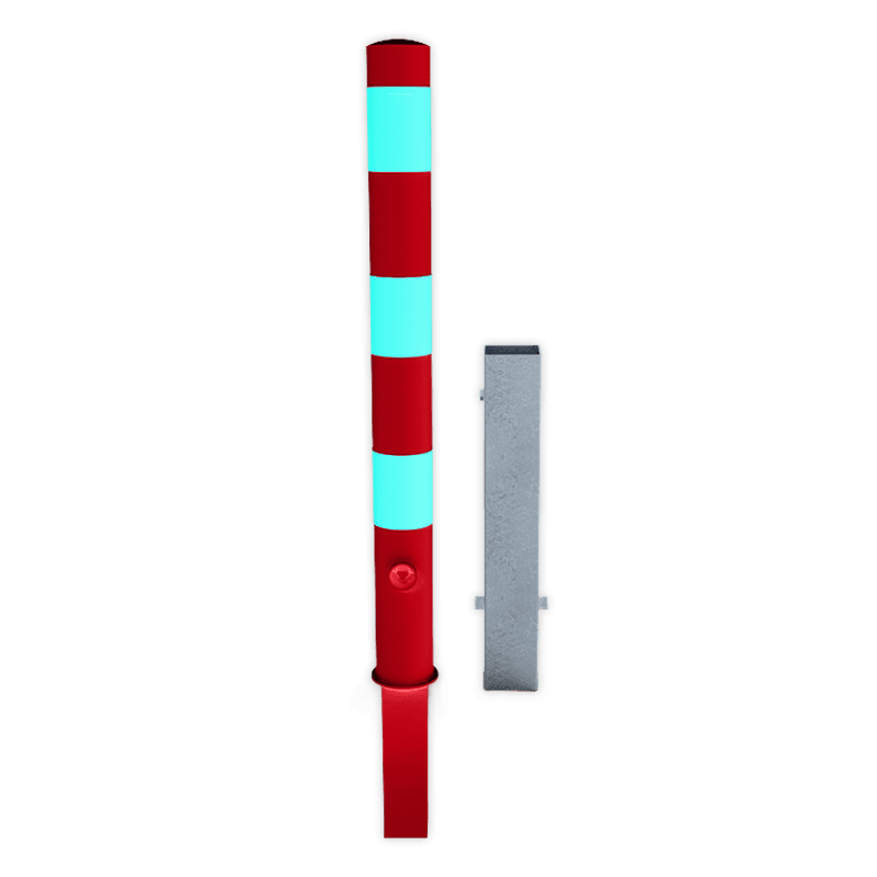 Rampaal Ø89x900mm staal verzinkt - rood/wit - verwijderbaar met grondstuk