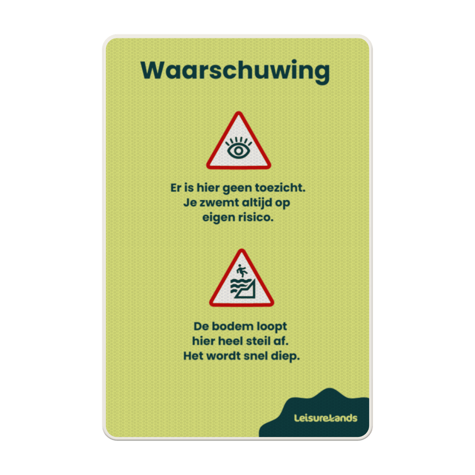 Bord DOR aluminium 40x60cm - Waarschuwingen zwemmen - klasse 3 reflecterend