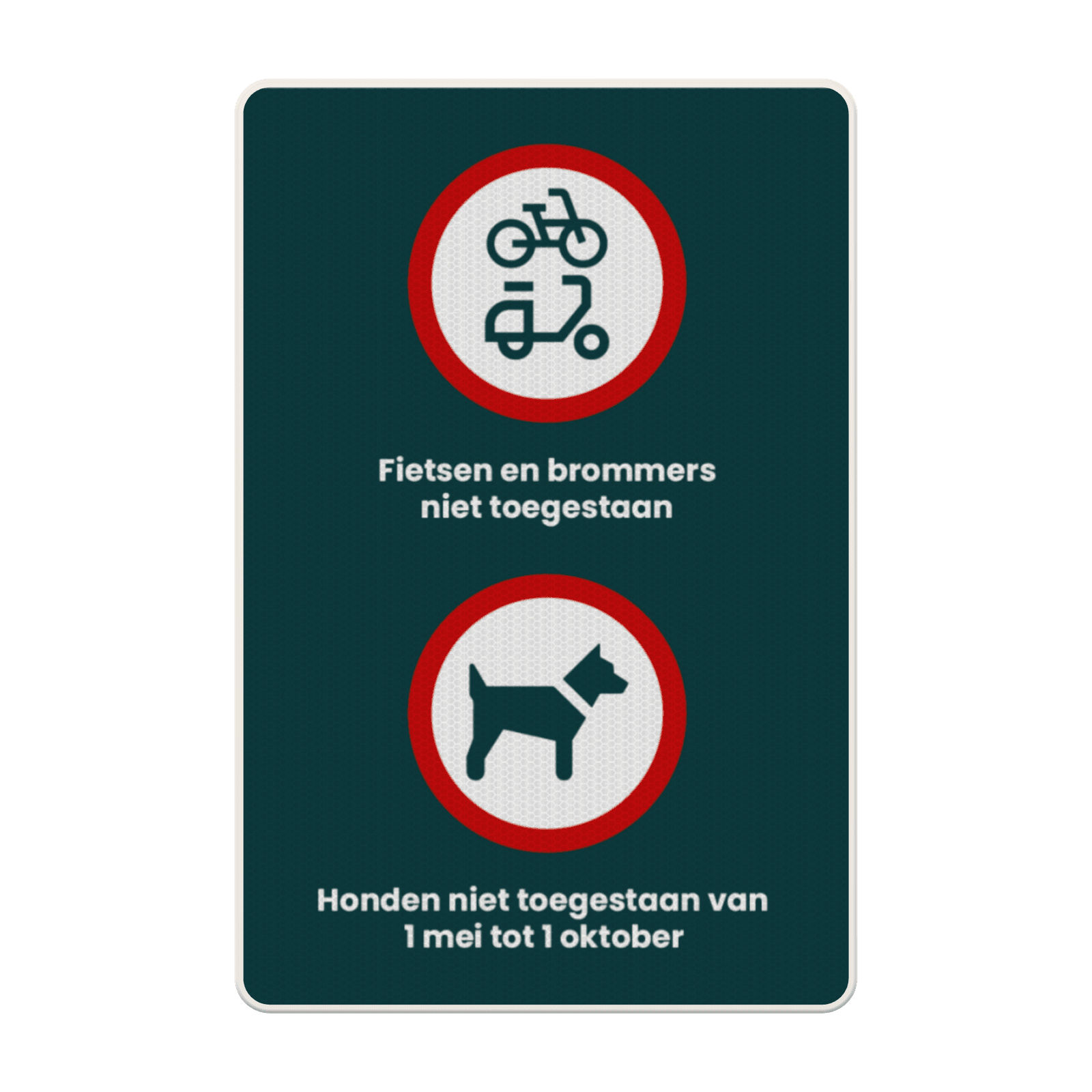 Bord DOR aluminium 40x60cm - Honden en (brom)fietsen verboden - klasse 3 reflecterend