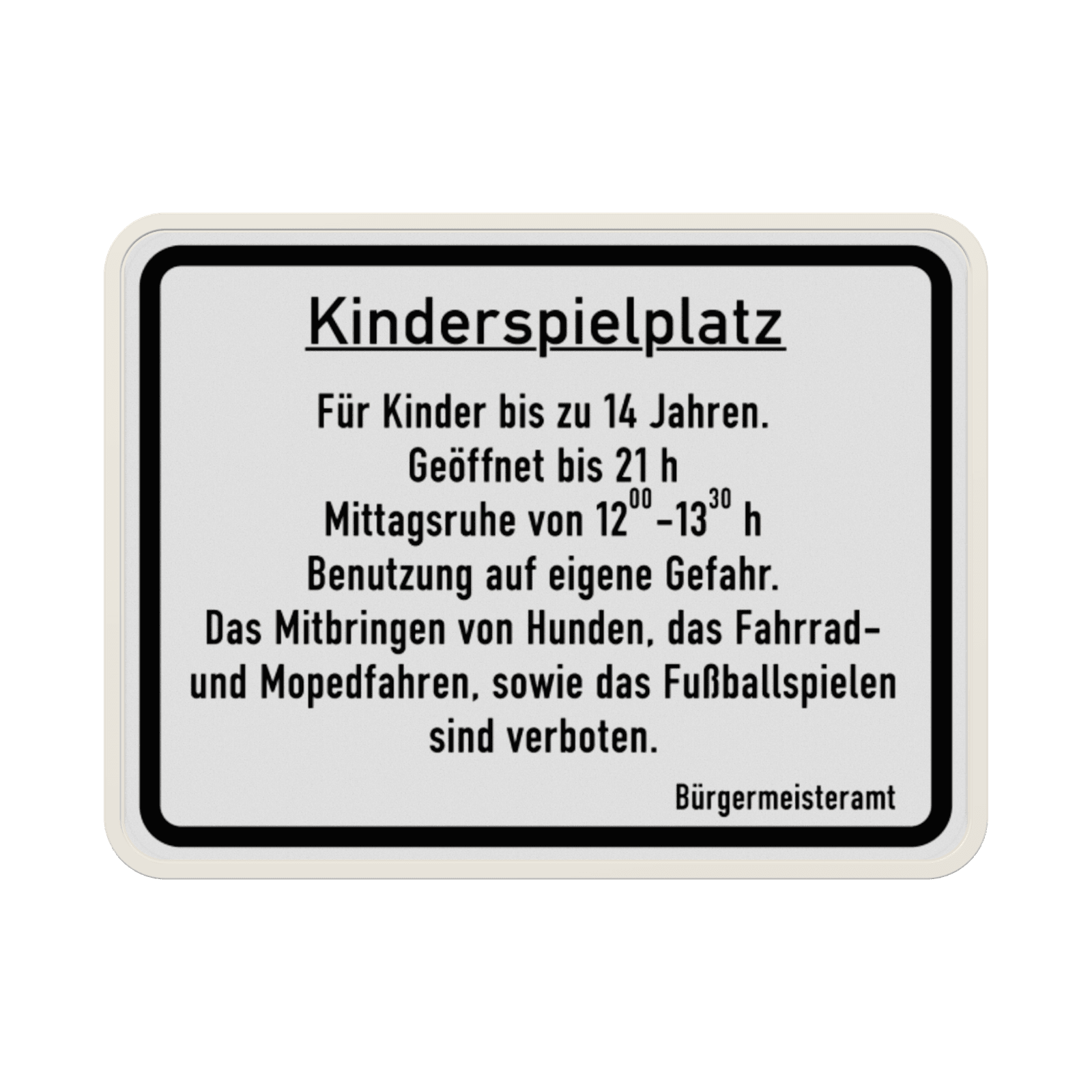 Schild Kinderspielplatz, Bürgermeisteramt (Weiß) - reflektierend