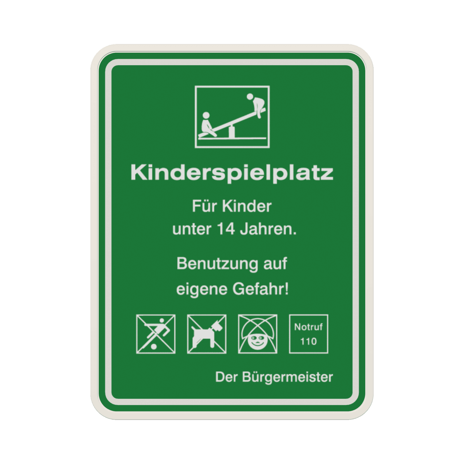 Schild Kinderspielplatz für Kinder unter 14 Jahren 3:2 (Grün) - reflektierend
