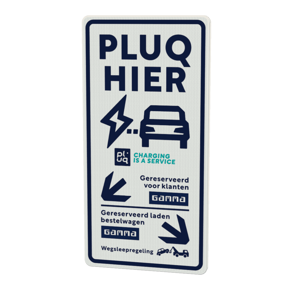 Verkeersbord - Pluq hier (Gamma) klanten links, bestelwagens rechts - PLUQ (NL)