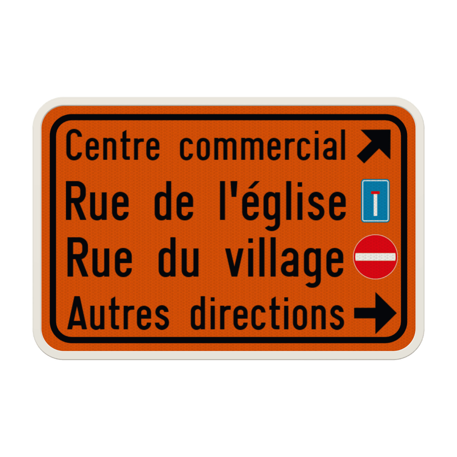 Panneau de signalisation - F39 - 4 blocs de texte + pictogrammes