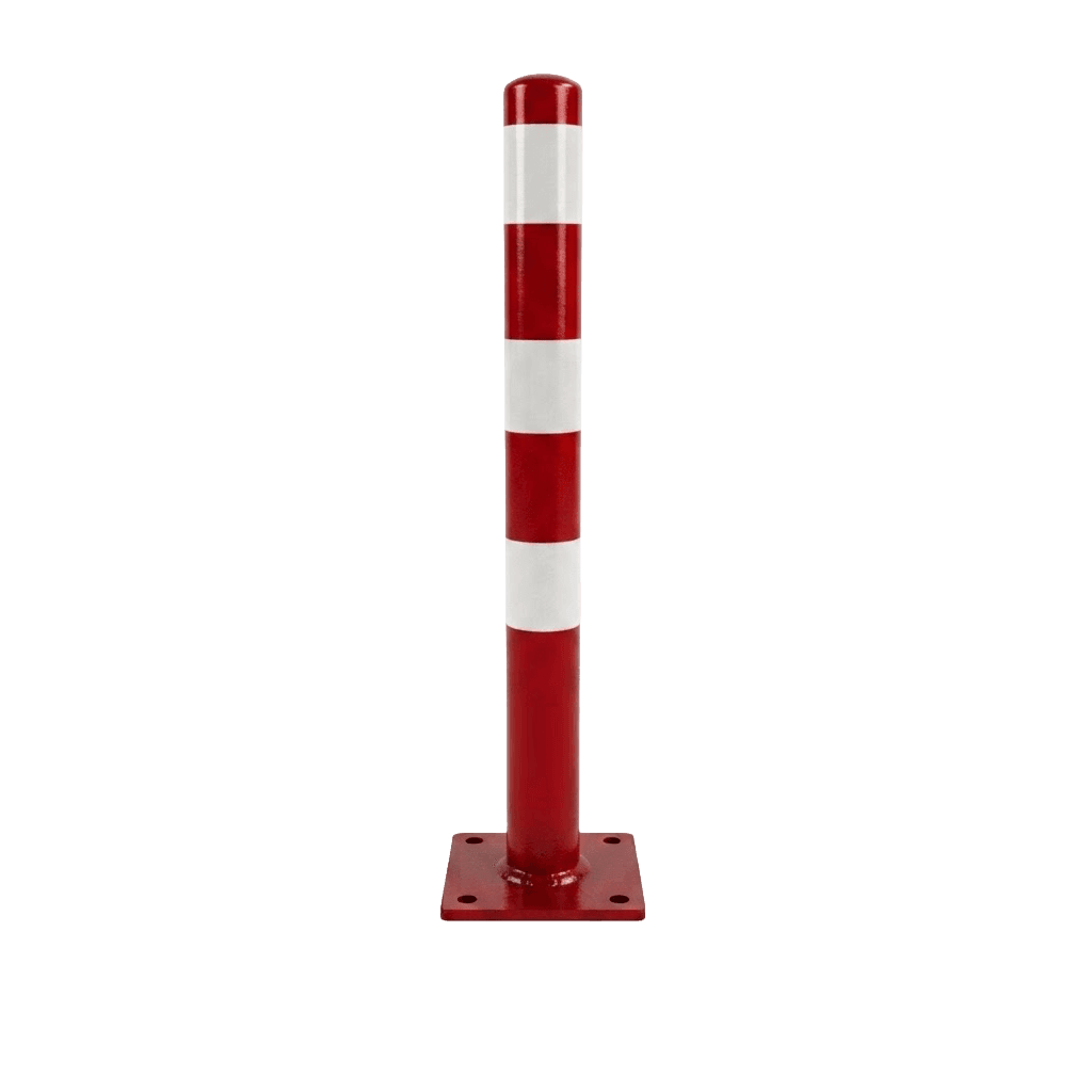 Beschermpaal Ø89x900mm staal verzinkt - rood/wit - met vloermontage