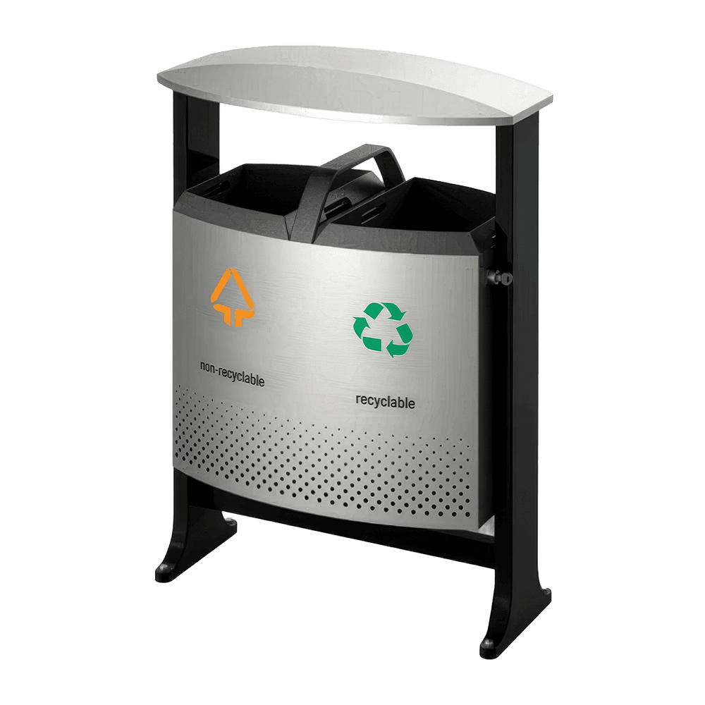 Afvalscheidingsbak staal voor buiten 2x39 liter, zwart/aluminiumgrijs