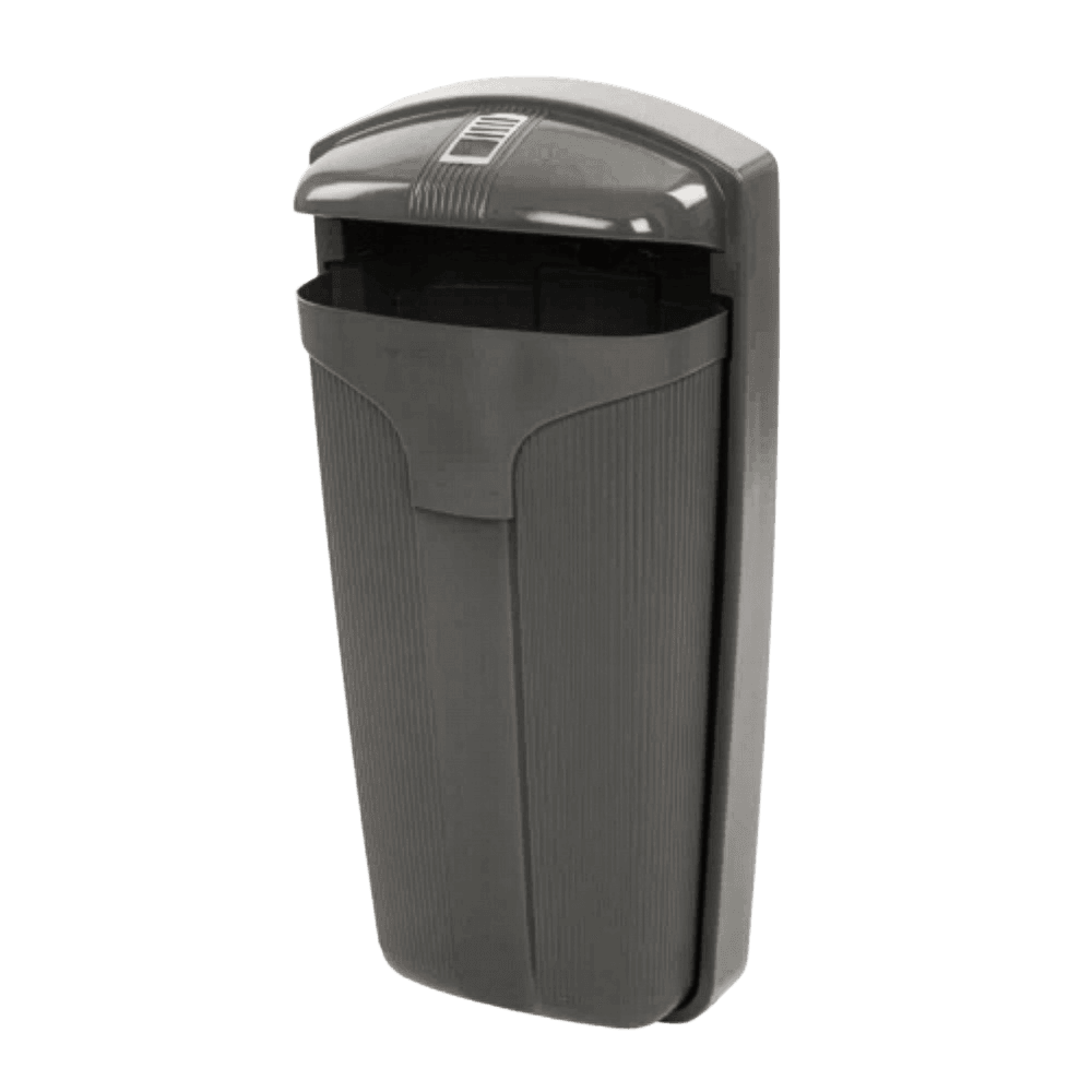 Buiten afvalbak kunststof grijs 50 liter - paal of muurbevestiging